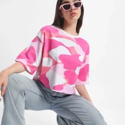 women s pink white camo printed oversized t shirt 580369 1686301190 1