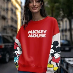 women s red mickey mouse graphic printed oversized sweatshirt 432380 1732861513 1